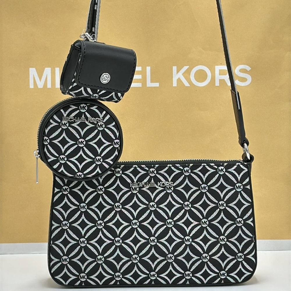 MICHAEL KORS Jet Set Travel Small Logo Jacquard Crossbody With Tech Attach NWT